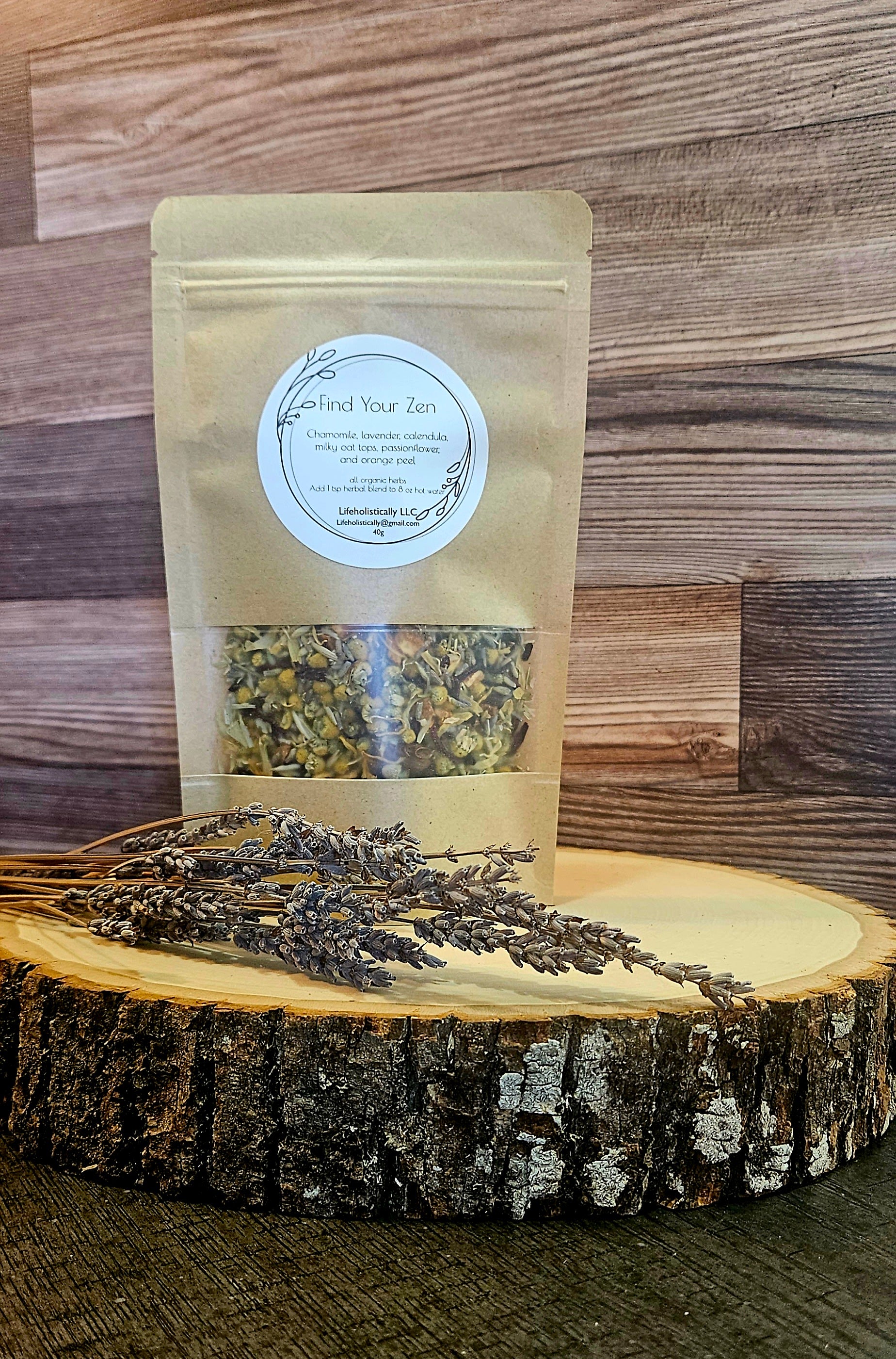 Find Your Zen Herbal Tea Blend with chamomile, lavender, calendula, hibiscus, passionflower, and orange peel. A soothing floral tea for peaceful daily rituals.