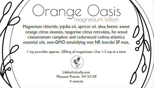 Orange Oasis Magnesium Lotion Label