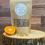 Settle and Soothe Herbal Tea Blend with chamomile, peppermint, marshmallow root, ginger, and orange peel. A comforting, grounding tea for gentle daily rituals.